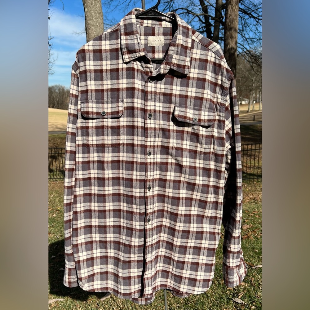 Jachs Heavy Flannel Shirt, Cream Gray Brown, XLT